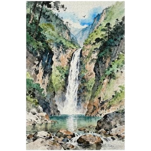 Forest Cascade 500 Pieces Wooden Jigsaw Puzzle for Adults, High Difficulty, Family Entertainment, Leisure Fun, DIY Craft, Relaxing Brain Puzzle, Modern Home Wall Decoration Gift