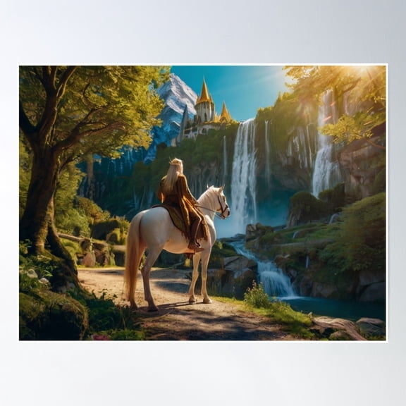 Forest Cascades And The Royal Rider Poster Wall Art, Modern Wall Decor, 12x18 UNFRAMED