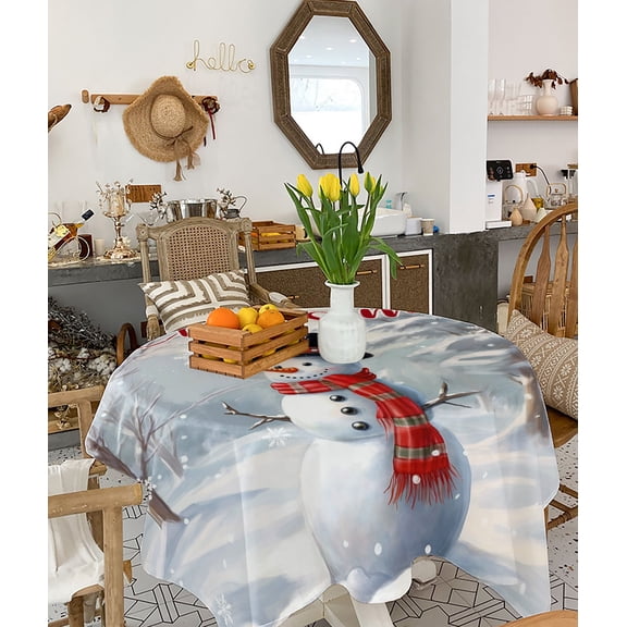 Forest Christmas, Tablecloth Square Table Cloth 54x54, Waterproof Tablecloth Outdoor Table Cloth, Snowman Winter Snowflake Washable Table Cover for Kitchen Dining Party