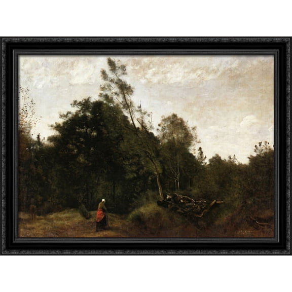 Forest Clearing in the Limousin 38x28 Large Black Ornate Wood Framed Canvas Art by Camille Corot