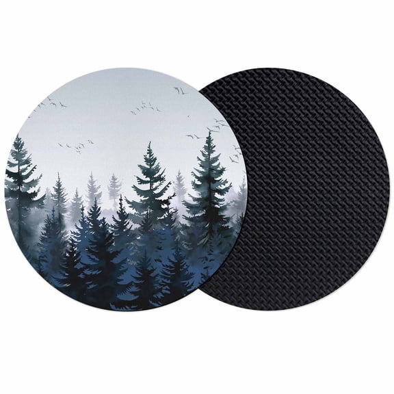 Forest Coasters Set of 2, Dark Blue Fall Bird Vintage Farmhouse Tree Absorbent Coasters for Drinks, Coaster for Bar Office Dining Coffee Table Accessories Decor, Non Slip Round Desk Coaster