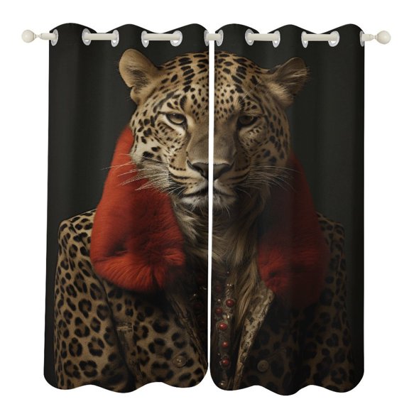 Forest Colored Leopard Flower Leaves 2 Panels 3D Printing Pattern Curtain for Bedroom Living Room Kitchen Window Decoration Home