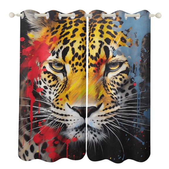 Forest Colored Leopard Flower Leaves 2 Panels Curtains for Bedroom Living Room Drapes Kitchen Window Curtain Home Decor