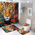 Forest Colored Leopard Flower Leaves 4Pcs Shower Curtain Sets Bathroom