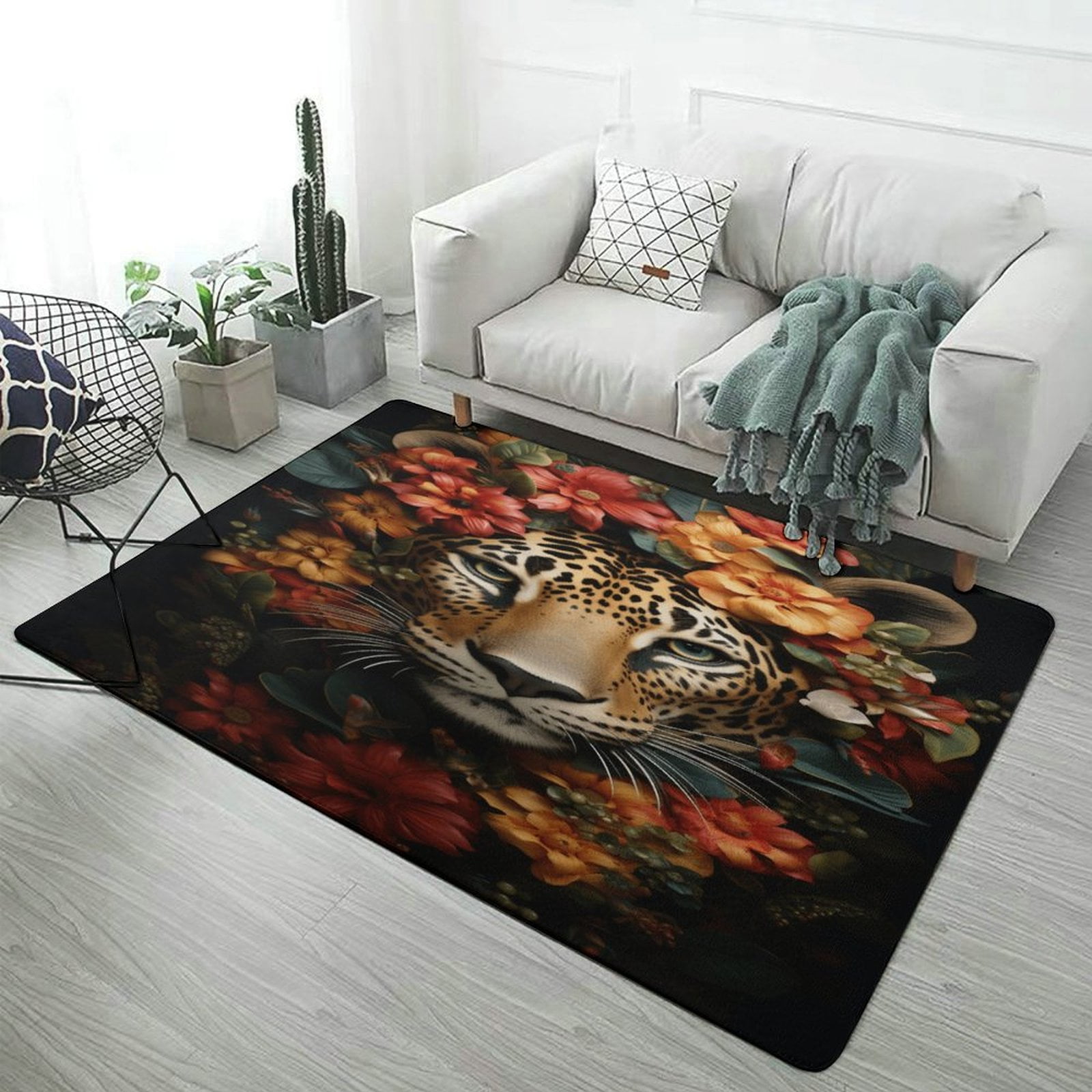 Forest Colored Leopard Flower Leaves Carpet Style Living Room Bedroom ...