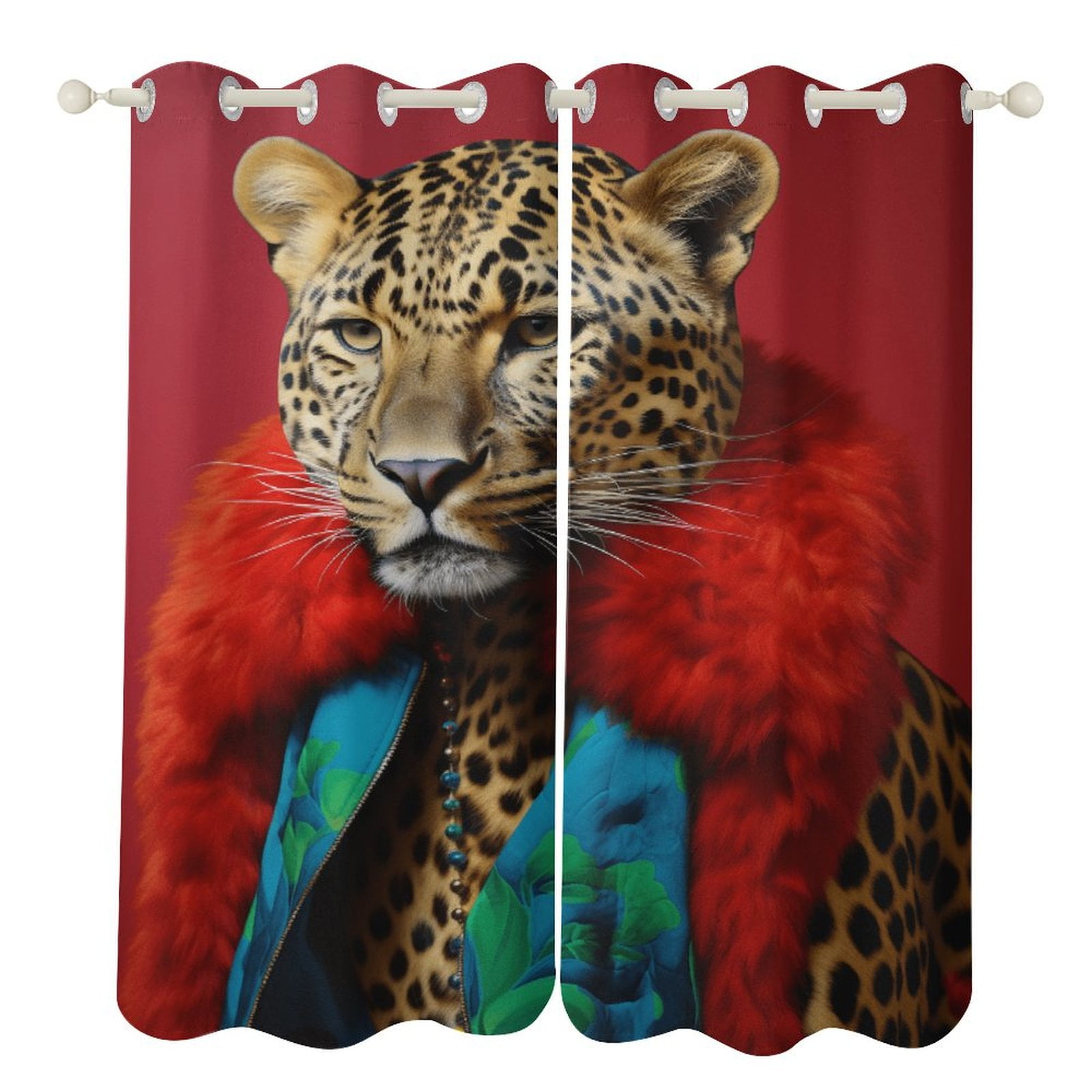 Forest Colored Leopard Flower Leaves Luxury Window Curtains Blinds for ...