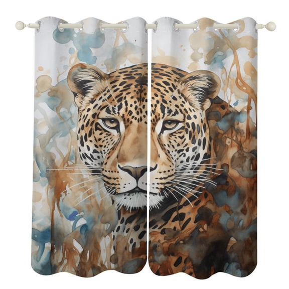 Forest Colored Leopard Flower Leaves Luxury Window Curtains Blinds for Living Room Kids Bedroom Bathroom Kicthen Door Home Decor 2 Panels