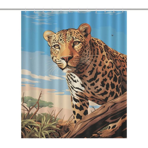 Forest Colored Leopard Flower Leaves Shower Curtain Polyester Fabric Hanging Curtains Bathroom Decor