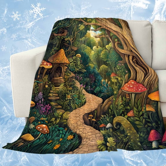 Forest Cooling Blanket, Lightweight Breathable Summer Throw Blanket with Double Sided Cold Effect,Vintage Cottage Mushroom Tree Floral Green Picnic Beach Blankets Bed Sheet for Hot Sleepers 30"x40"
