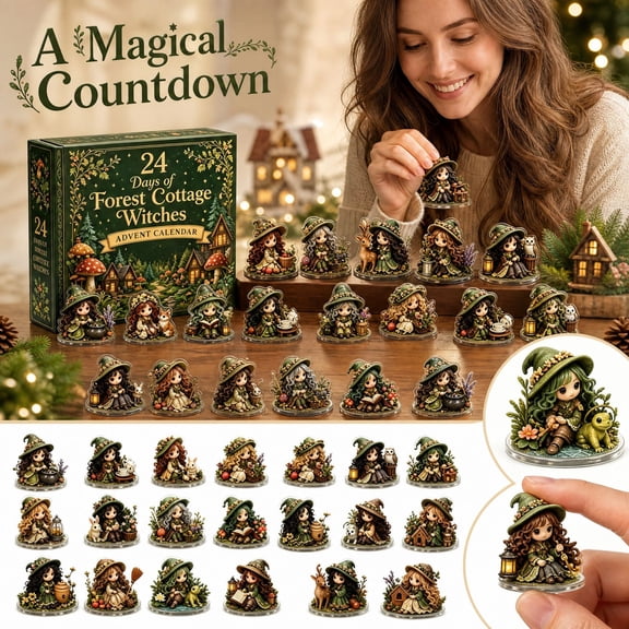 Forest Cottage Advent Calendar 2026, 24 Days Christmas Countdown with 3D Resin Figurines, Witch Woodland Theme Collectible Ornaments, Unique Holiday Home Decor & Gift for Adults Kids