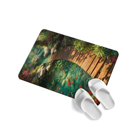 Forest Creek Bridge Soft Diatomaceous Earth Mat, Rustic Wooden Path Green Tree River Botanical Absorbent Bath Mat Non Slip Rubber Backed Quick Dry Doormat Fit Under Door for Bathroom Kitchen 16"x24"