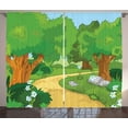 thumbnail image 1 of Ambesonne Forest Curtains 2 Panel Set, Pathway Flowers Trees, 108" x 96", Multicolor, 1 of 3