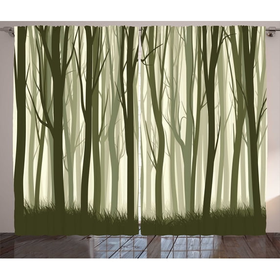 Ambesonne Occult Curtains 2 Panel Set, Mother Nature Forest, 108" x 63", Army Green Sage Green