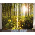 thumbnail image 1 of Ambesonne Forest Curtains 2 Panel Set, Sun Rays Woods Foliage, 108" x 108", Green Yellow Brown, 1 of 3
