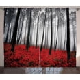 thumbnail image 1 of Ambesonne Forest Curtains 2 Panel Set, Foggy Woodland, 108" x 84", Pale Grey Black and Red, 1 of 2