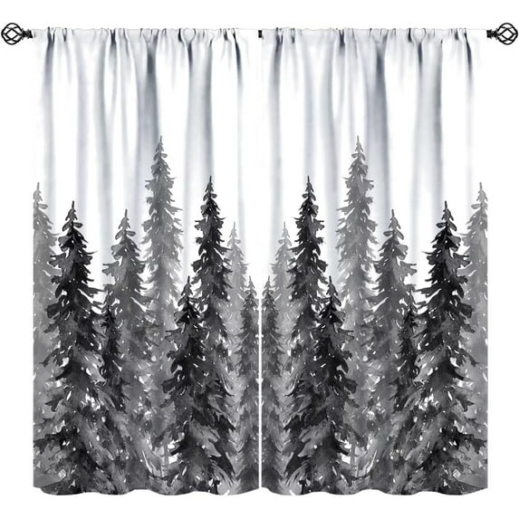 Forest Curtains Rustic Nature Green Woodland Trees Landscape Kids Girls Boys Women Bedroom Living Room Bathroom Blackout Rod Pocket Decoration Window Drapes 2 Panels W21xL63in