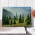 thumbnail image 1 of Forest Cutting Board, Fir Trees on Meadow Between Hillsides Conifer Woodland in Fog Before Sunrise, Decorative Tempered Glass Cutting and Serving Board, Large Size, White Green, by Ambesonne, 1 of 1