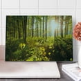 thumbnail image 1 of Forest Cutting Board, Trees Sun Rays in Woods Foliage Greenery Scenic Outdoors Tranquil Untouched, Decorative Tempered Glass Cutting and Serving Board, Large Size, Green Yellow Brown, by Ambesonne, 1 of 2