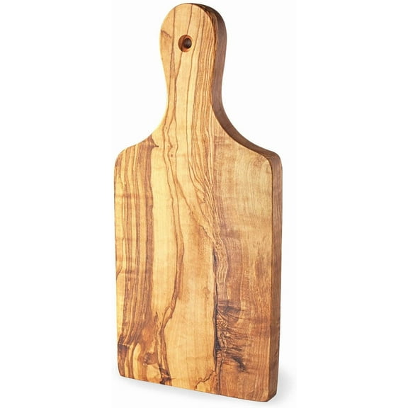 Forest Decor Olive Wood Cutting Board with Handle, Wooden Cheese and Serving Board, Premium Handmade Kitchen Chopping Board for Meat, Bread, Vegetables, Paddle Board for Countertop Kitchen, 12x6