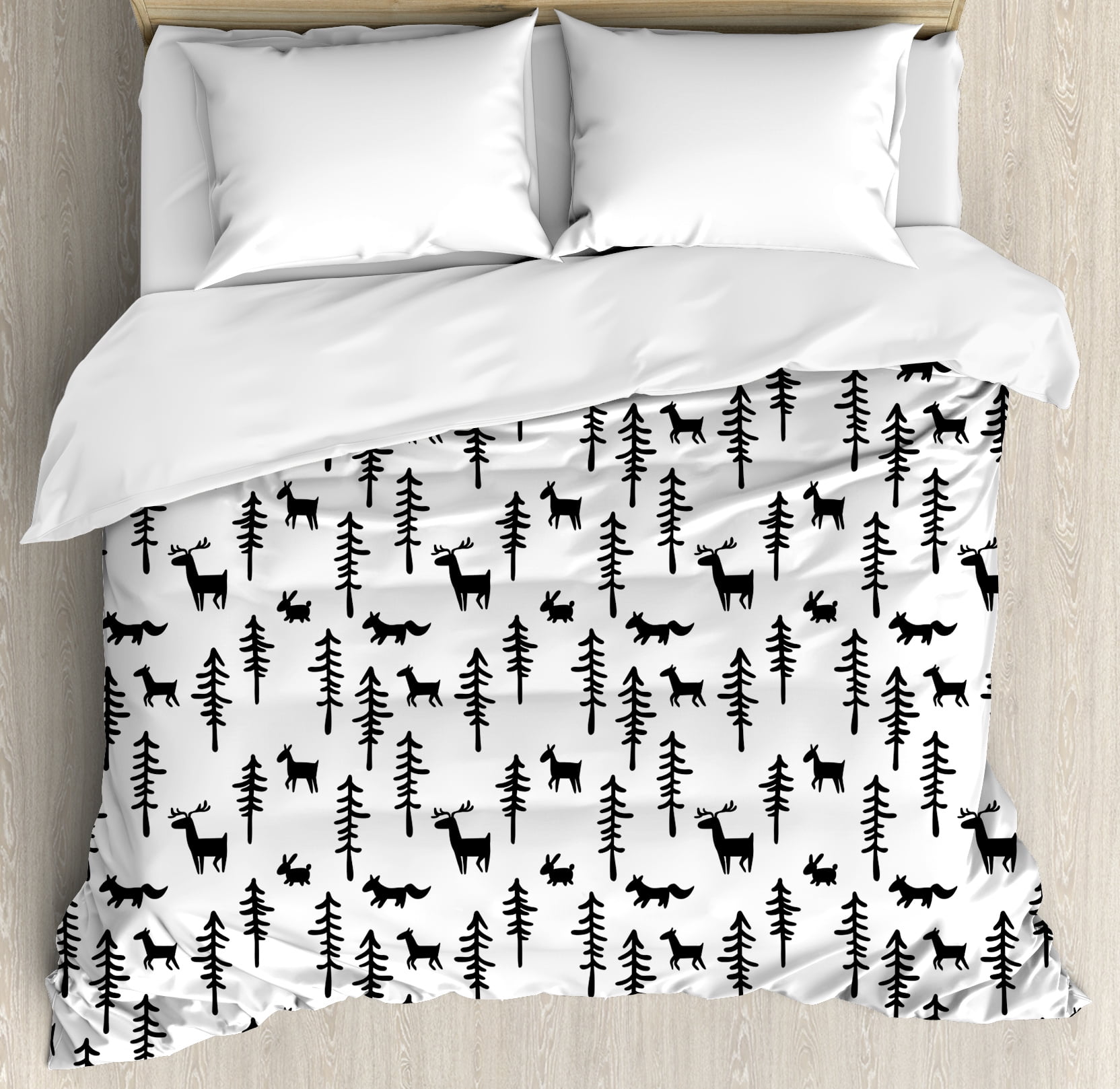 Black and White Forest Animal Queen Duvet Cover Set