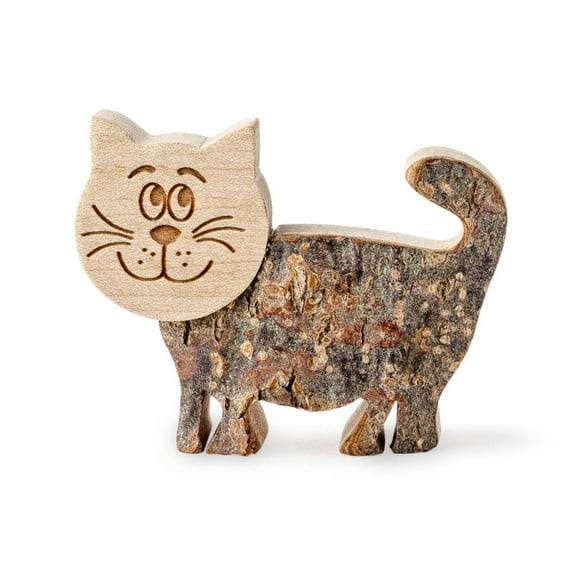Forest Decor Wooden Cat Figurines Set of 2, Natural Farmhouse Cute Decorations for Living Room, Small Animal Decor for Bedroom or Nursery