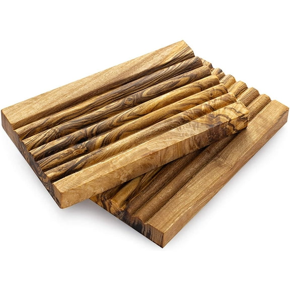 Forest Decor Wooden Soap Dish - Set of 2 Soap Holder & Saver Tray with Drain - Groove