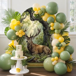 Forest Deer Arch Backdrop Cover, 4FT, Country Wilderness Farmhouse Green Tree Grass Spandex Arch Covers Double-Sided Backdrop for Wedding Birthday Party Photo Background Decoration