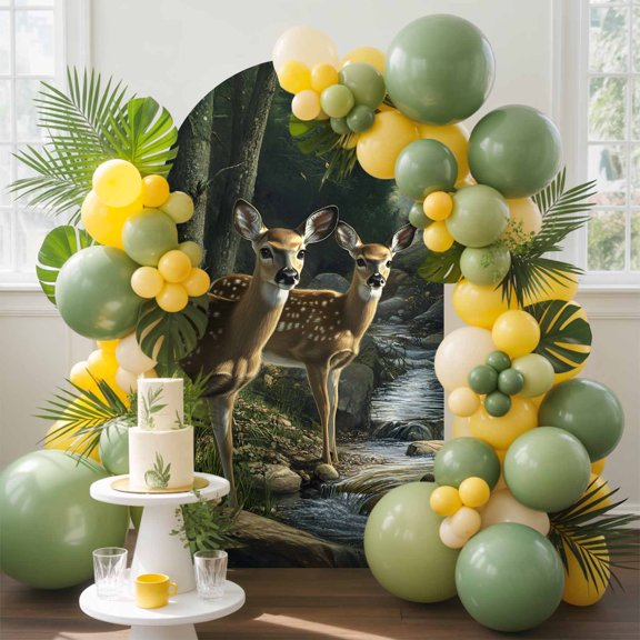 Forest Deer Arch Backdrop Cover, 6FT, River Animals Spandex Arch Covers Double-Sided Backdrop for Wedding Birthday Party Photo Background Decoration