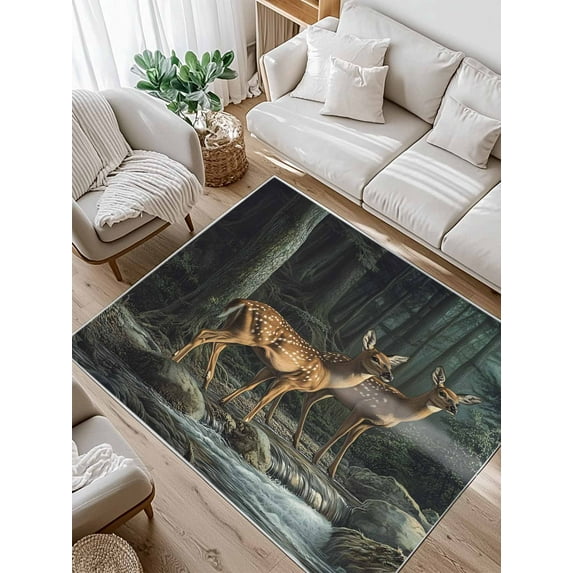 Forest Deer Area Rug for Bedroom 5x7 Ft Animals River Super Soft fuzzy Throw Rug Non-Slip Fluffy Plush Indoor Floor Carpet for Living Room Nursery Home Decor