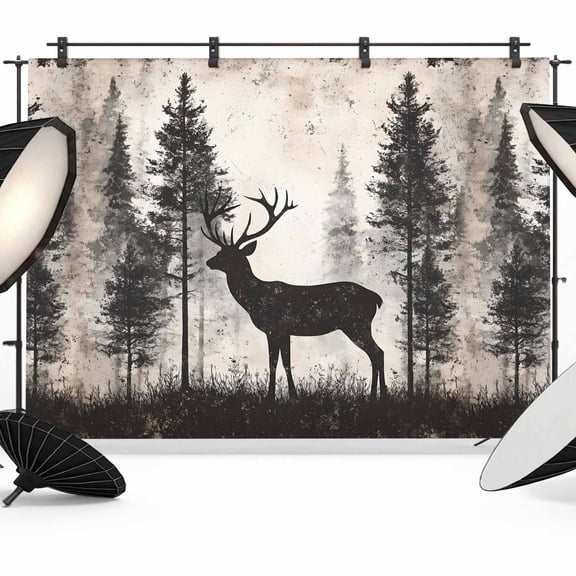 Forest Deer Backdrop for Photoshoot,Photography Photo Studio Background Wall Backdrop,Rustic Country Wildlife Woodland Black Beige Back Drop Banner Panel for Portraits Wedding Live Streaming 8x6Ft