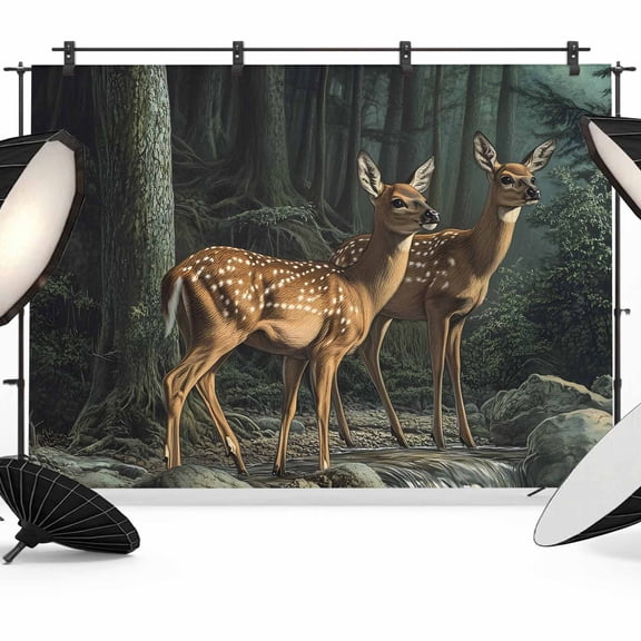 Forest Deer Backdrop for Photography, Animals River Photo Backdrop Portrait Background Party Banner Photo Backgrounds for Studio Booth Props, 10x8ft