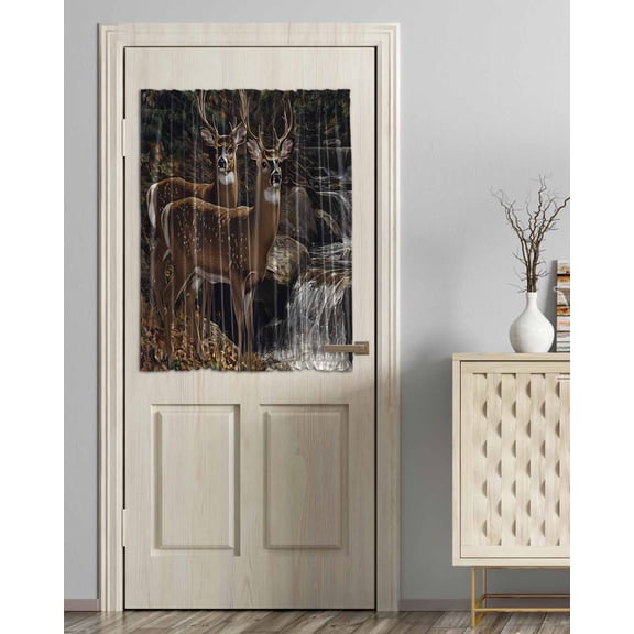 Forest Deer Blackout Door Curtains for French, Glass,Front, Back, Patio Door, Farmhouse Vintage River Elk Thermal Insulated Rod Pocket Window Curtain Drapes With Tiebacks 54"x40"