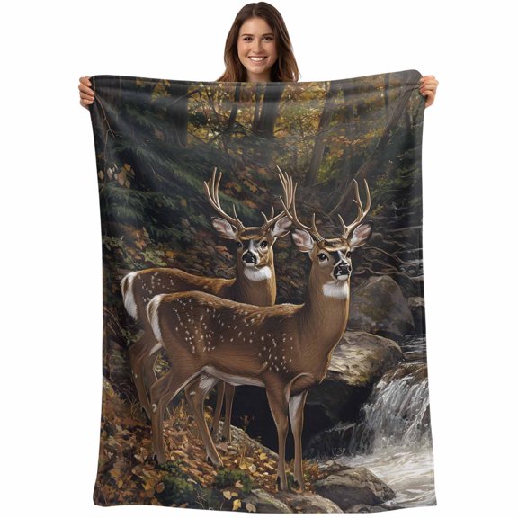 Forest Deer Blanket Soft Cozy Warm Throw Blanket for Couch, Plush Fuzzy Flannel Fleece Blankets for Sofa, Farmhouse Vintage River Elk Bed Blankets Lightweight Gifts for Women, 30"x40"