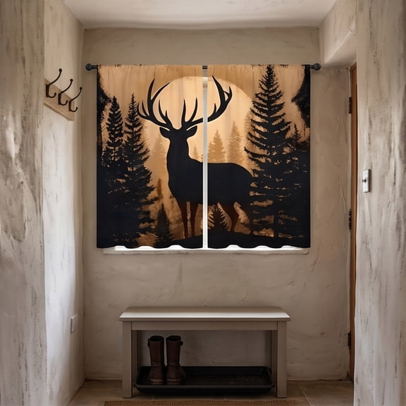 Forest Deer Curtains Rustic Cabin Tier Curtains Light Filtering Rod Pocket Short Window Drapes For Kitchen Bathroom And Small Window