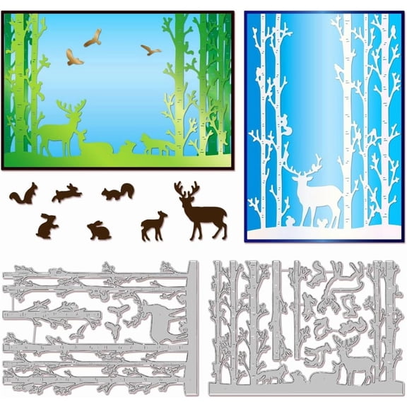Forest Deer Cutting Dies Winter Forest Deer Die Cuts Christmas Metal Embossing Stencils Template for Card Making Scrapbooking DIY CraftStainless Steel Color