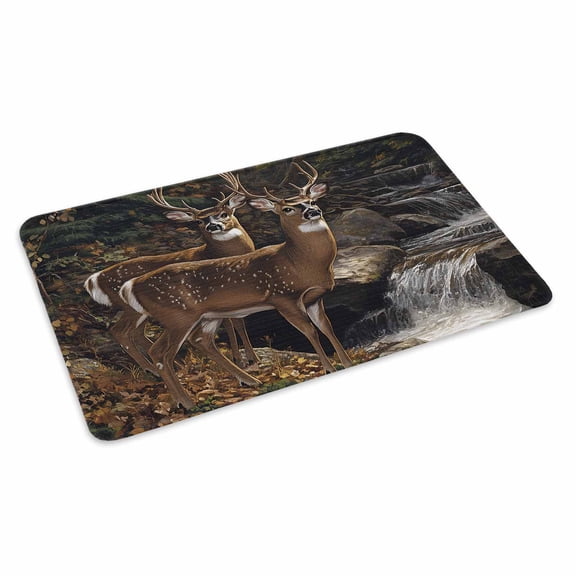 Forest Deer Doormat Outdoor Entrance 16"x24", Farmhouse Vintage River Elk Absorb Moisture Dirt Door Mats, Non-Slip Rubber Backing Floor Mats Indoor, Low-Profile Front Door Rugs