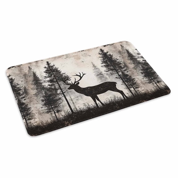 Forest Deer Doormat Outdoor Entrance 16"x24", Rustic Country Wildlife Woodland Black Beige Absorb Moisture Dirt Door Mats, Non-Slip Rubber Backing Floor Mats Indoor, Low-Profile Front Door Rugs