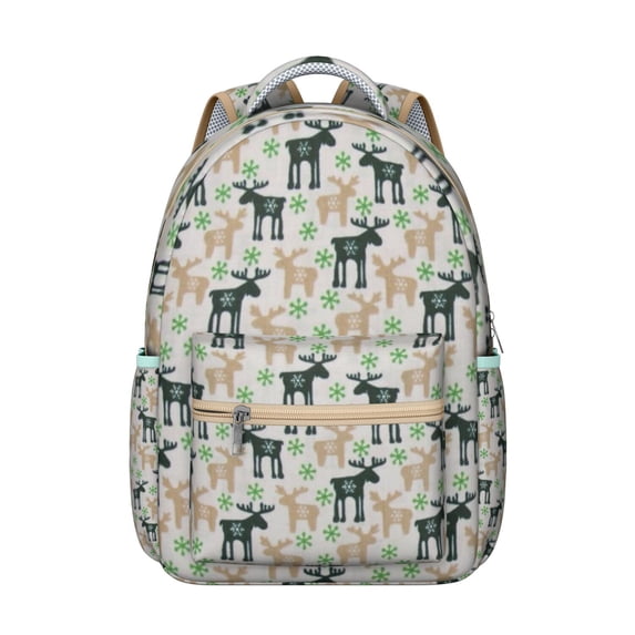 Forest Deer Head Print School Backpack for Student Woodland Buck Lover Hunting Style Rustic Ethnic Nature Art Pattern Bookbag