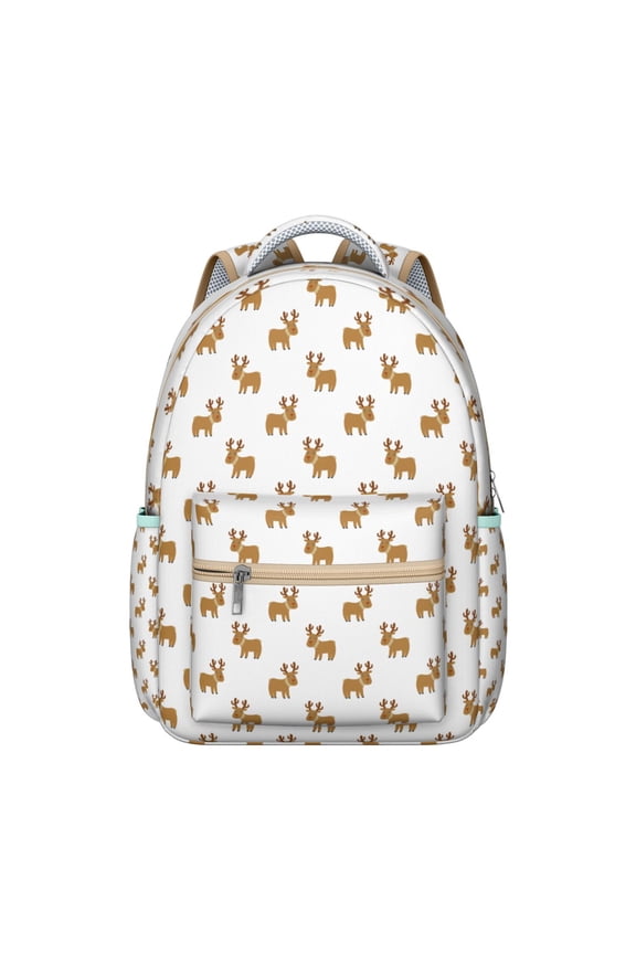 Forest Deer Head Print School Backpack for Student Woodland Buck Lover Hunting Style Rustic Ethnic Nature Art Pattern Bookbag