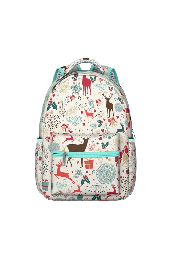 Forest Deer Head Print School Backpack for Student Woodland Buck Lover Hunting Style Rustic Ethnic Nature Art Pattern Bookbag