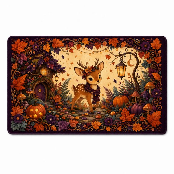 Forest Deer Moonless Garden Rectangle Rug for Reading Nook Fall