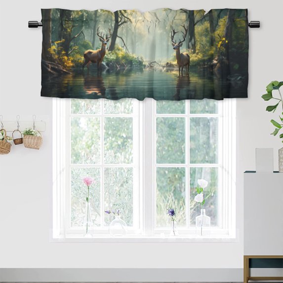 Forest Deer Rod Pocket Thermal Insulated Curtain Valance Wild Animals Spring Rainforest Landscapes Privacy Window Valances for Living Room Kitchen 54 by 18 in, 1 Panel