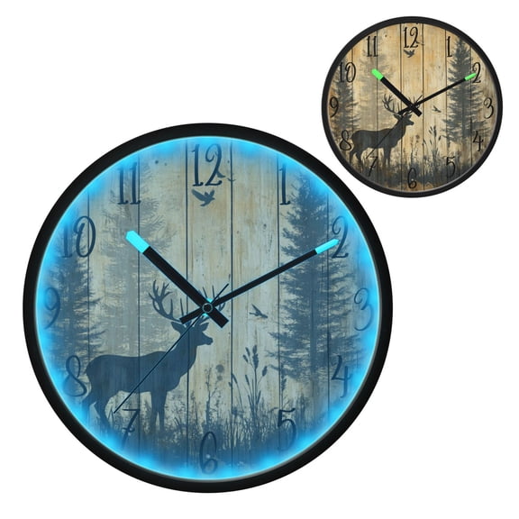 Forest Deer Shadow Luminous Wall Clock with Sound-Activated LED 12-Inch Silent Acrylic Timepiece for Bedroom Livingroom or Office