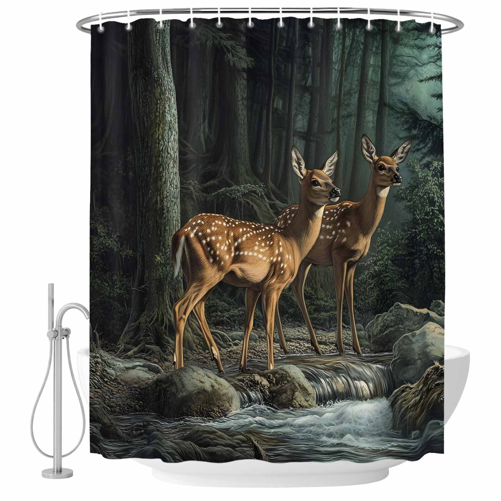 Forest Deer Shower Curtain Set - Extra Long 72" x 96" Washable Bathtub