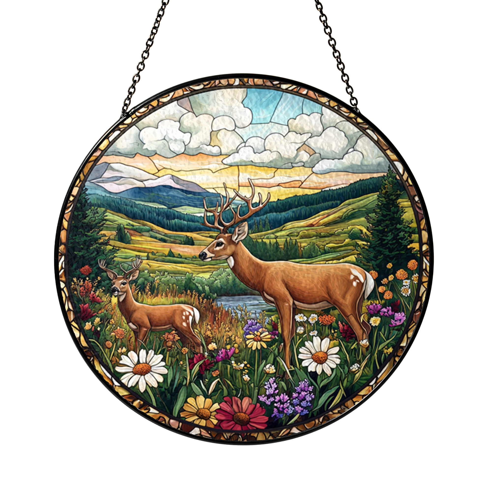 Forest Deer Stained Glass Style Window Suncatcher - Walmart.com