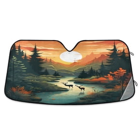 Forest Deer Sunset Car Windshield Sun Shade Foldable Car Front Window Visor Heat and UV Protection 55x27.6
