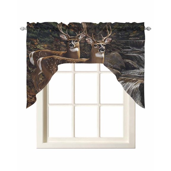 Forest Deer Swag Valances for Windows, Small Curtains Drapes, Farmhouse Vintage River Elk Kitchen Window Curtains Over Sink Rod Pocket Window Treatment Valance for Bedroom/Bathroom 56"x36"