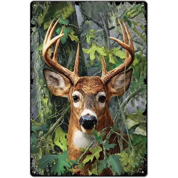 Forest Deer Tin Signs Animal Metal Tin Sign Poster Deers in The Woods Vintage Art Decor for Home Livingroom Farmhouse Garage Coffee Bar Man Cave Plaque Wall Decoration