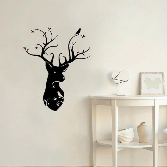 Forest Deer Wall Decal Animal Birds Mystical Nature Art Door Window Vinyl Stickers Kids Bedroom Nursery Office Home Decor 42x51cm