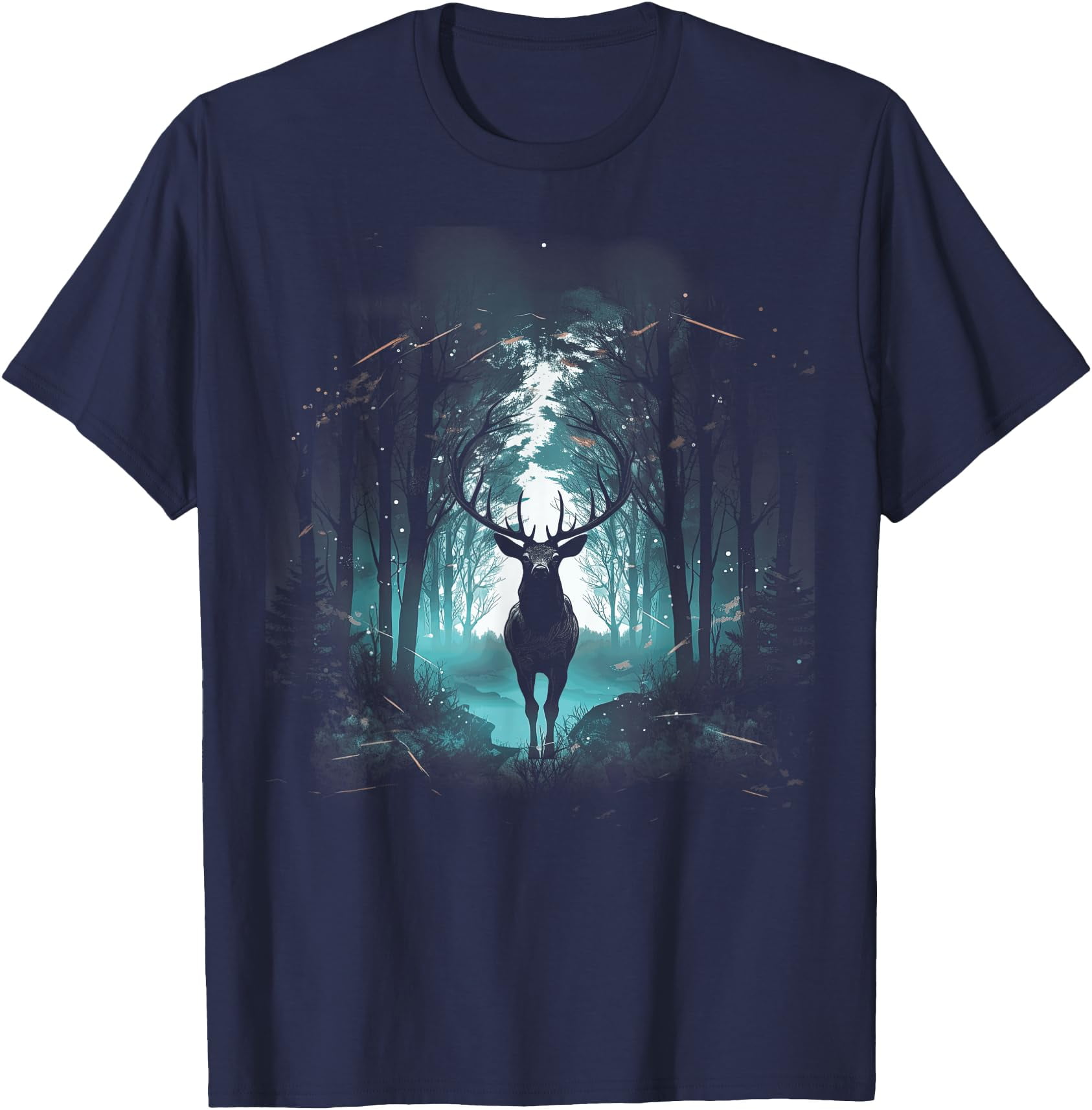 Forest Deer Wildlife Animal Illustration Softstyle Unisex T Shirt Navy Forest Deer Wildlife Animal Illustration Softstyle Unisex T Shirt Navy